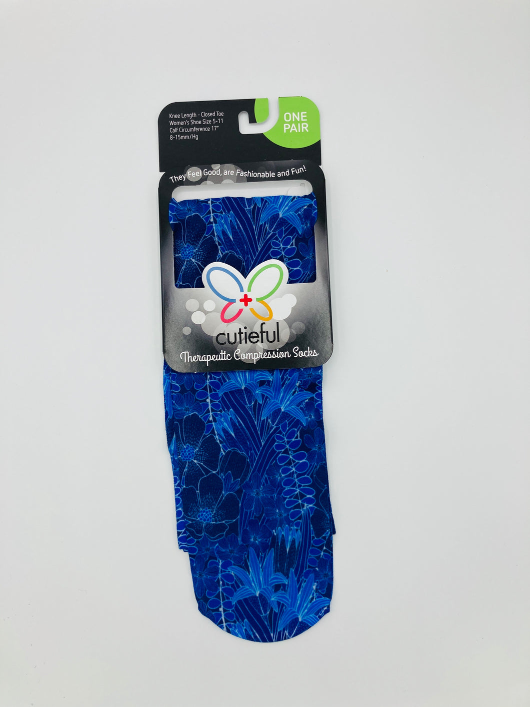 8-15 mmHg Sheer Compression Socks - Blue Flowers