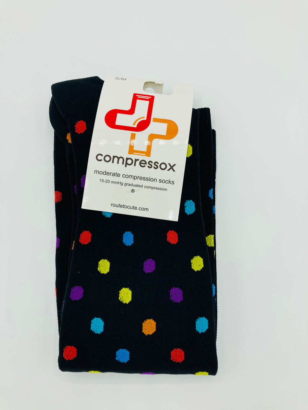 Compressox 15-20 mmHg, Knit Compression Socks - Black Polka Dot