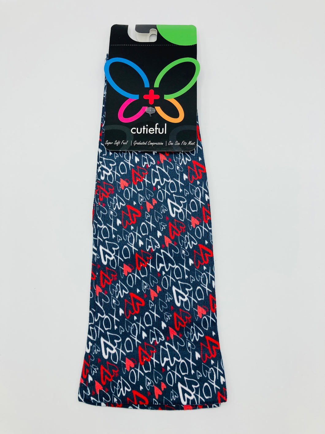 10-18 mmHg Printed Compression Socks - Red Hearts XOXO