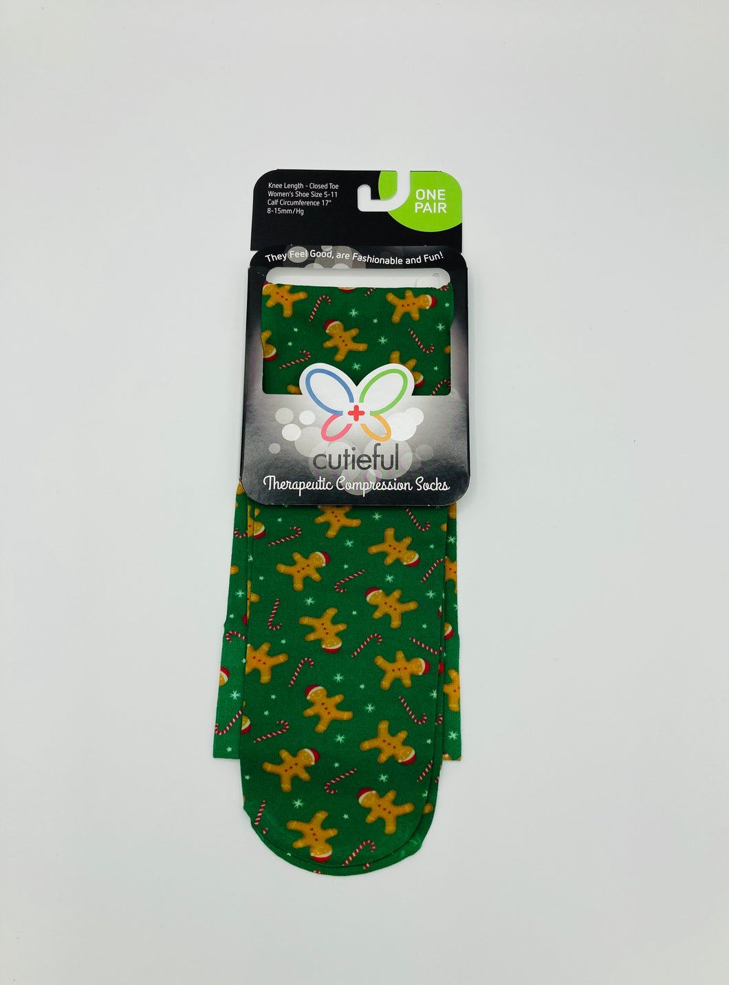 8-15 mmHg Sheer Compression Socks - Gingerbread Man