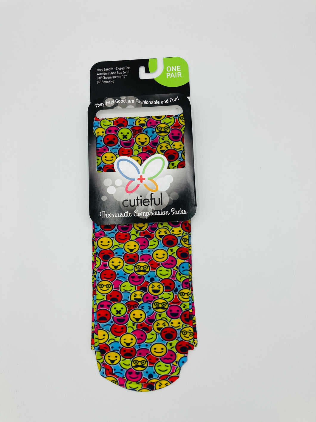 8-15 mmHg Sheer Compression Socks - Smiley Faces