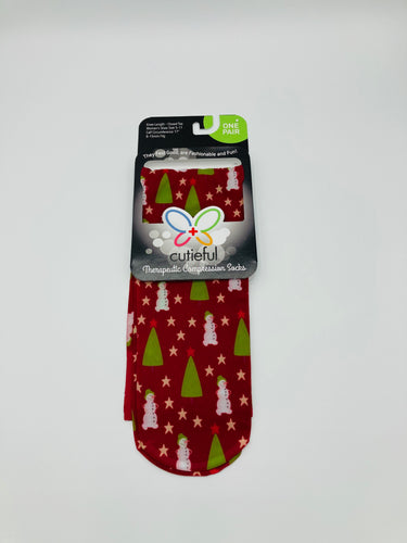 8-15 mmHg Sheer Compression Socks -  Christmas Trees