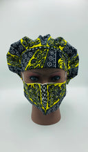 Load image into Gallery viewer, Scrub cap with matching face mask; Ankara mask; Scrub hat; Bouffant scrub hat
